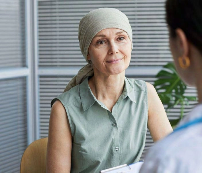 a woman at the doctor's office for a consultation