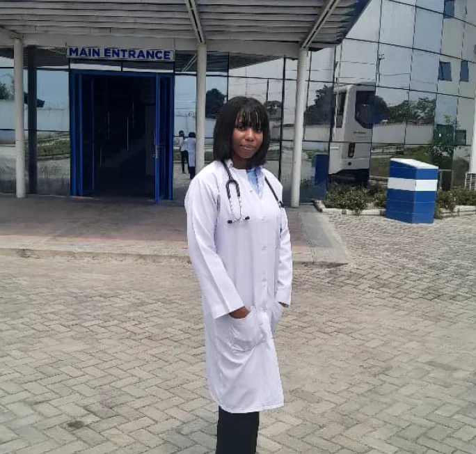 Courtesy of Chimuanya Okere. Standing in front of her training institute: Riverstate University Teaching Hospital (RSUTH)