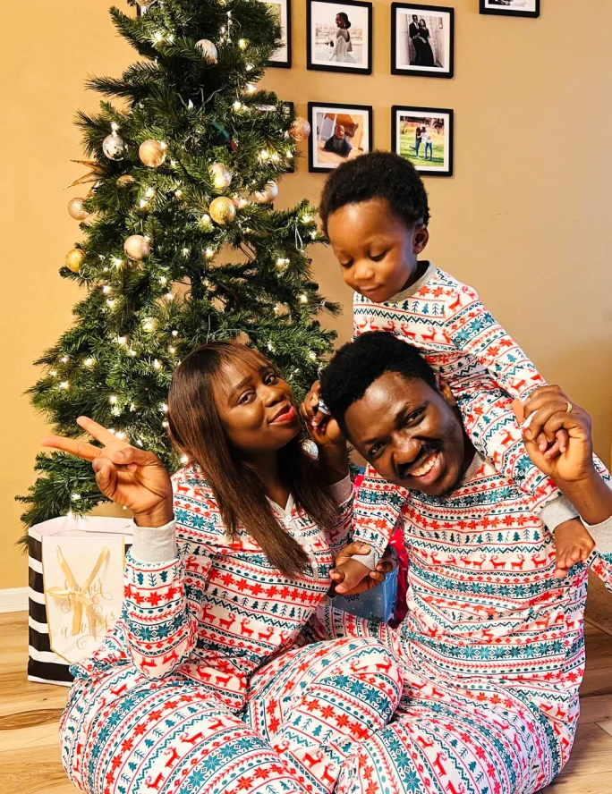 Photo courtesy of Oyepeju Abioye-Akintola Celebrating Christmas 2023 at home with her husband, Ayooluwa Akintola and son Ayooluwa Asher Akintola